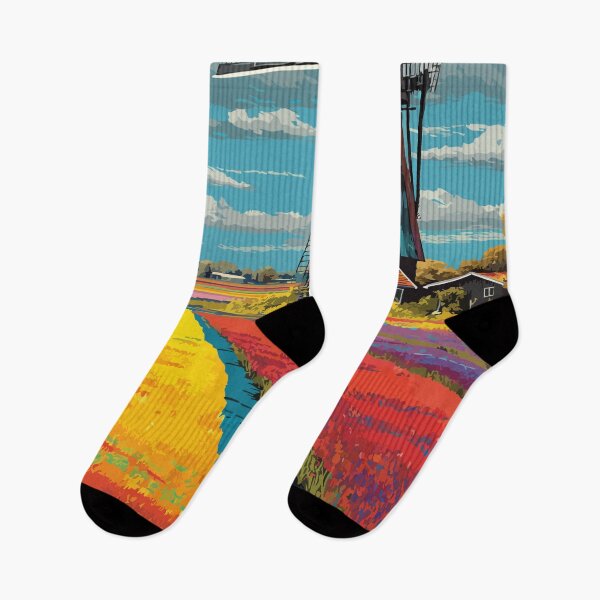 Item preview, Holland Michigan Vintage Travel Art | Dutch Tulip Fields & Windmill Design designed and sold by TuncGK.