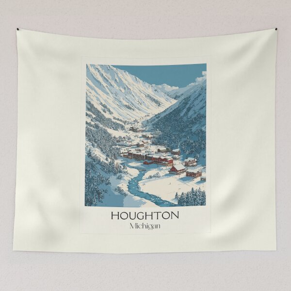 Item preview, Houghton Michigan Retro Travel Art | Keweenaw Winter Wonderland Design designed and sold by TuncGK.