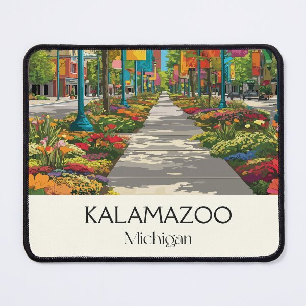 Item preview, Kalamazoo Michigan Vintage Travel Art | Downtown Mall Illustration designed and sold by TuncGK.