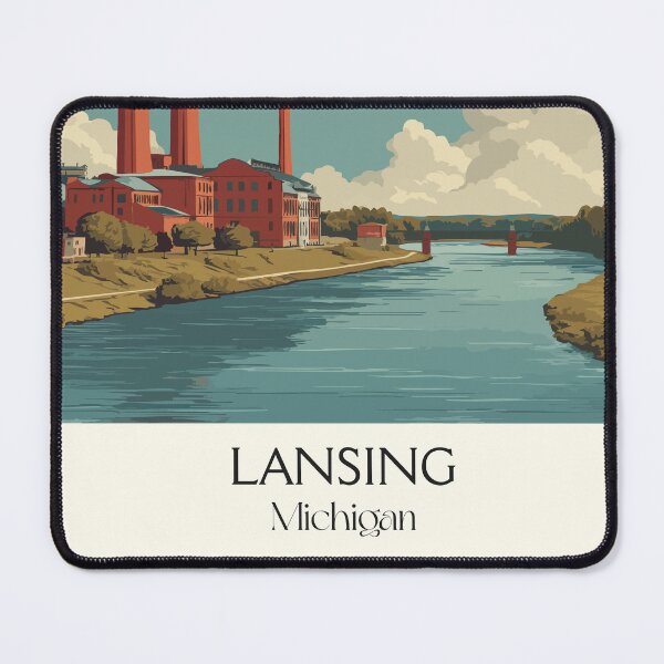 Item preview, Lansing Michigan Vintage Travel Art | State Capital Industrial Design designed and sold by TuncGK.