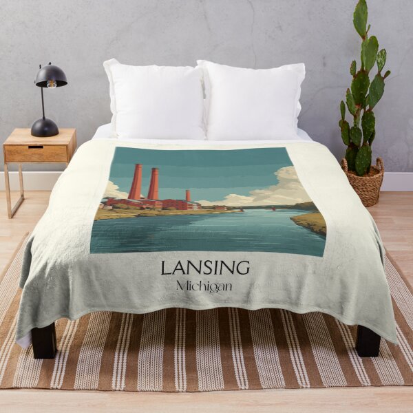 Item preview, Lansing Michigan Vintage Travel Art | State Capital Industrial Design designed and sold by TuncGK.
