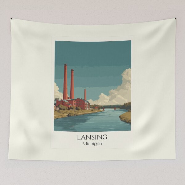 Item preview, Lansing Michigan Vintage Travel Art | State Capital Industrial Design designed and sold by TuncGK.