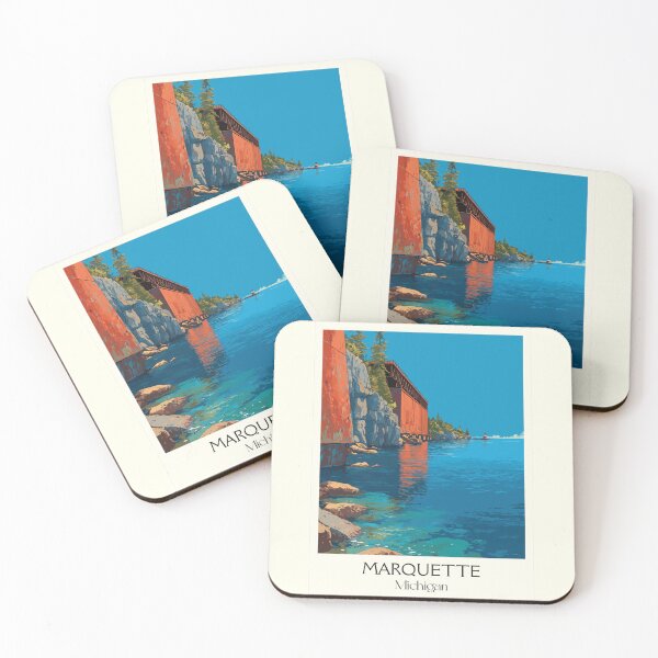 Item preview, Marquette Michigan Retro Travel Art | Lake Superior Shoreline Design designed and sold by TuncGK.