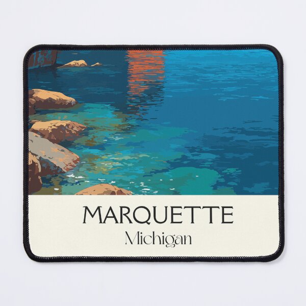Item preview, Marquette Michigan Retro Travel Art | Lake Superior Shoreline Design designed and sold by TuncGK.