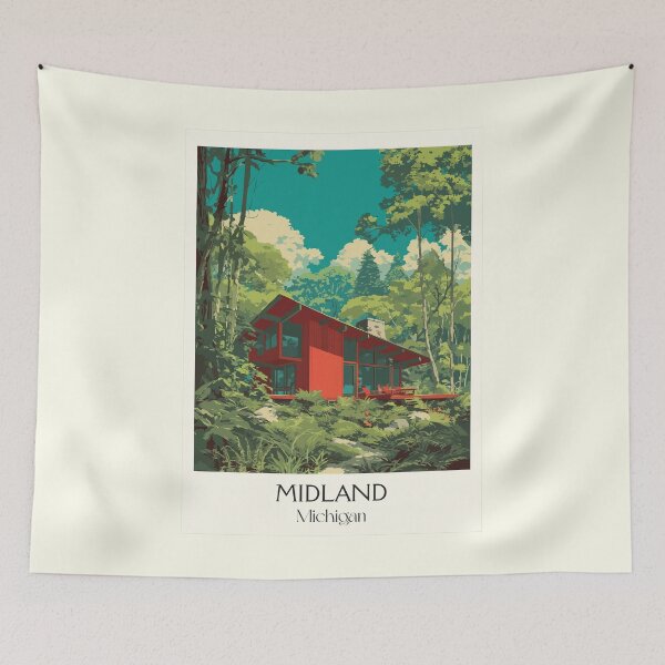 Item preview, Midland Michigan Vintage Travel Art | Mid-Century Modern Architecture designed and sold by TuncGK.