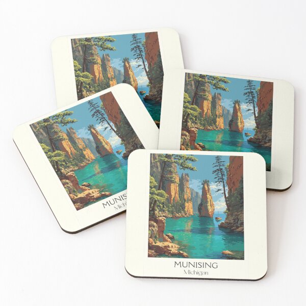 Item preview, Munising Michigan Vintage Travel Art | Pictured Rocks Illustration designed and sold by TuncGK.
