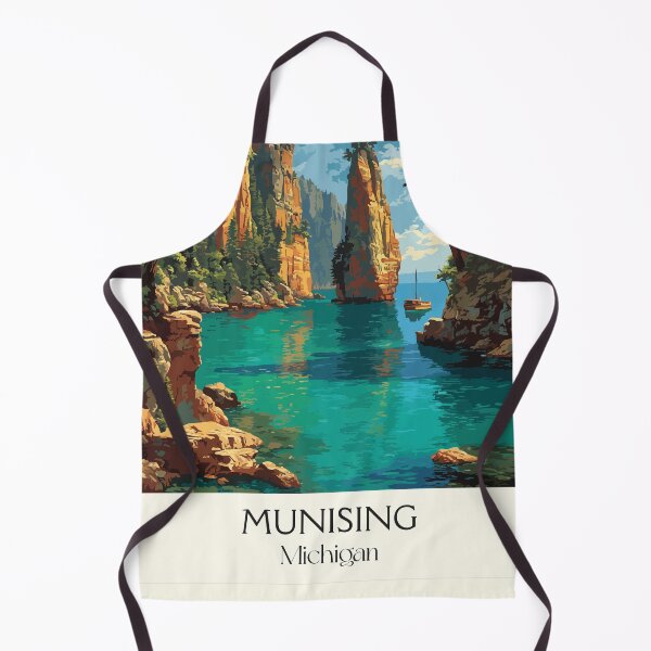 Item preview, Munising Michigan Vintage Travel Art | Pictured Rocks Illustration designed and sold by TuncGK.
