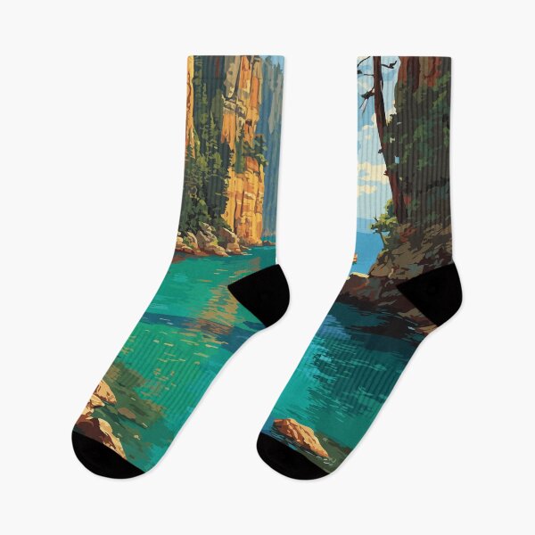 Item preview, Munising Michigan Vintage Travel Art | Pictured Rocks Illustration designed and sold by TuncGK.