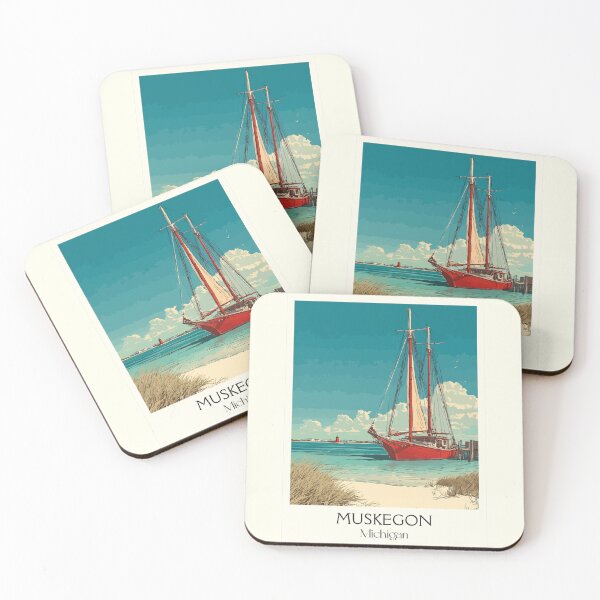 Item preview, Muskegon Michigan Retro Travel Art | Lake Michigan Sailing Design designed and sold by TuncGK.