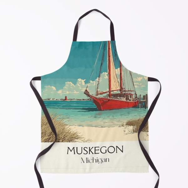 Item preview, Muskegon Michigan Retro Travel Art | Lake Michigan Sailing Design designed and sold by TuncGK.
