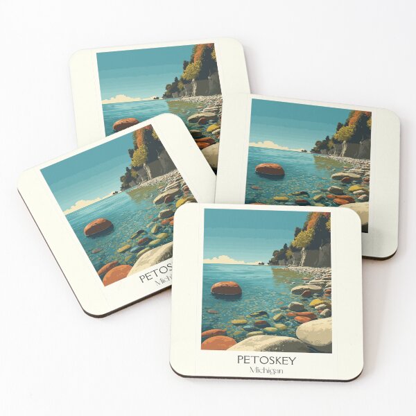 Item preview, Petoskey Michigan Vintage Travel Art | Rocky Shoreline Illustration designed and sold by TuncGK.
