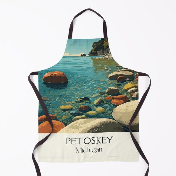 Item preview, Petoskey Michigan Vintage Travel Art | Rocky Shoreline Illustration designed and sold by TuncGK.