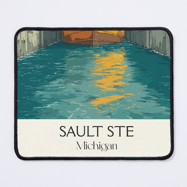 Item preview, Sault Ste Marie Michigan Vintage Art | Soo Locks Freighter Design designed and sold by TuncGK.