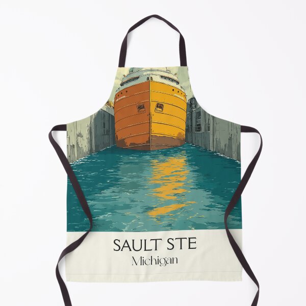 Item preview, Sault Ste Marie Michigan Vintage Art | Soo Locks Freighter Design designed and sold by TuncGK.