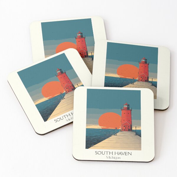 Item preview, South Haven Michigan Vintage Travel Art | Pier Lighthouse Sunset designed and sold by TuncGK.