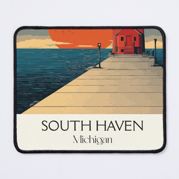 Item preview, South Haven Michigan Vintage Travel Art | Pier Lighthouse Sunset designed and sold by TuncGK.