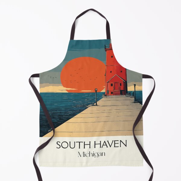 Item preview, South Haven Michigan Vintage Travel Art | Pier Lighthouse Sunset designed and sold by TuncGK.