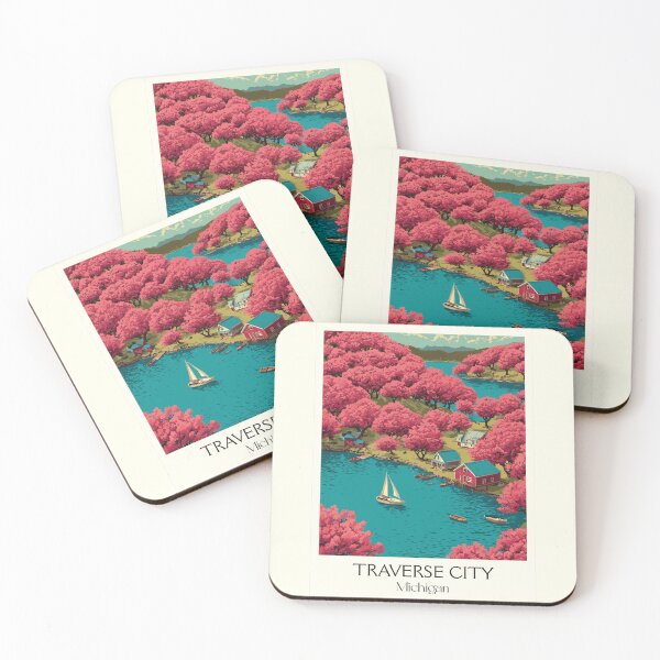 Item preview, Traverse City Michigan Vintage Travel Art | Cherry Blossom Bay designed and sold by TuncGK.