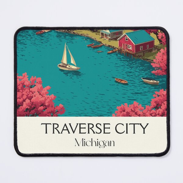 Item preview, Traverse City Michigan Vintage Travel Art | Cherry Blossom Bay designed and sold by TuncGK.