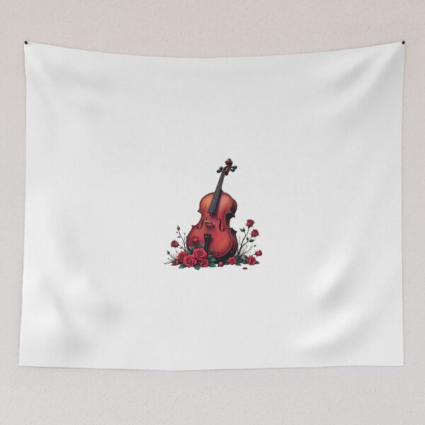 Item preview, Beautiful violin surrounded by roses on a white background showcasing artistry and elegance in design designed and sold by SpaceartLilu.