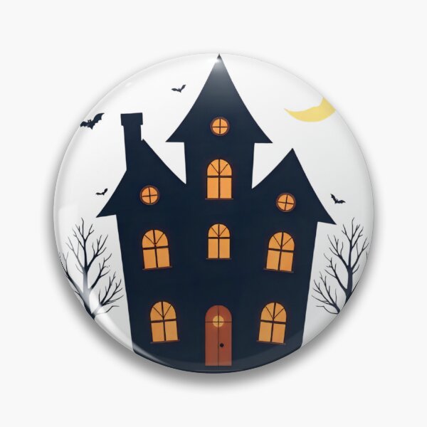 Item preview, Spooky haunted house with glowing windows and bats flying at night designed and sold by SpaceartLilu.