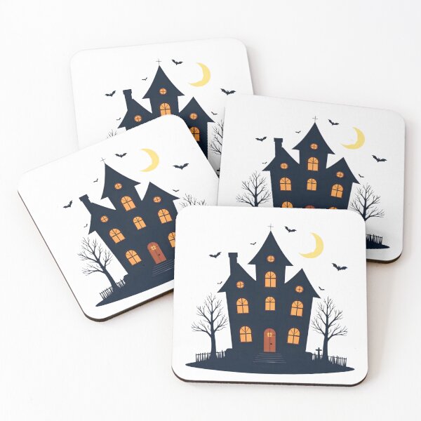 Item preview, Spooky haunted house with glowing windows and bats flying at night designed and sold by SpaceartLilu.