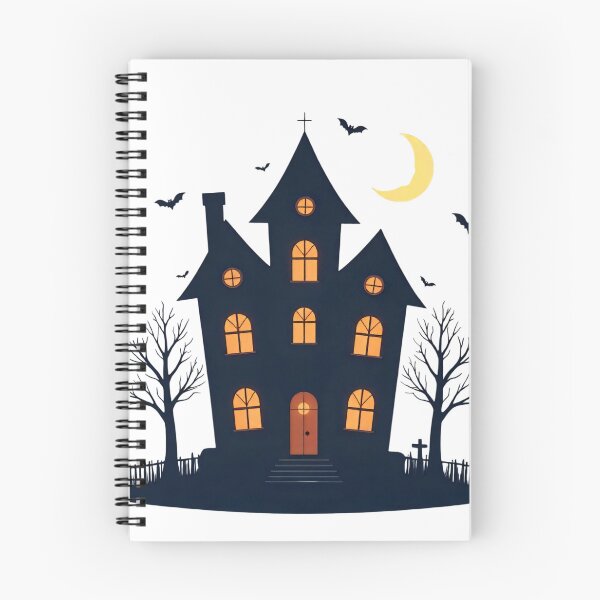 Item preview, Spooky haunted house with glowing windows and bats flying at night designed and sold by SpaceartLilu.