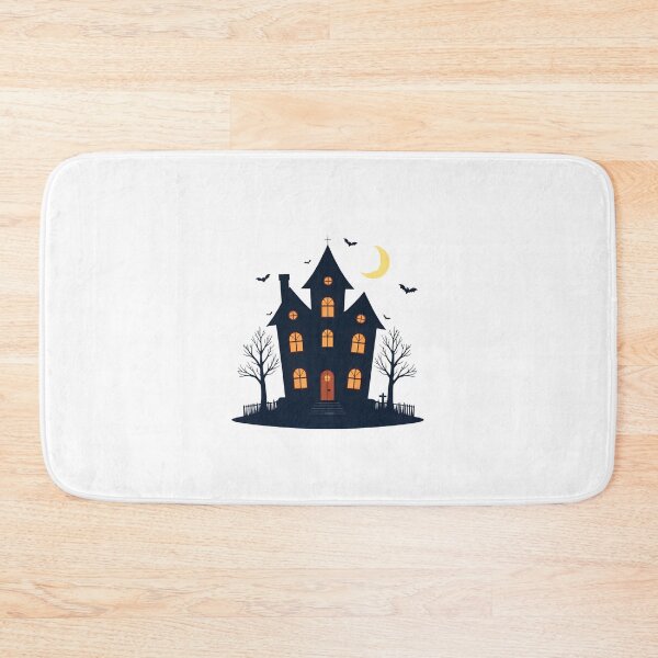 Item preview, Spooky haunted house with glowing windows and bats flying at night designed and sold by SpaceartLilu.