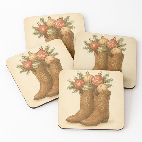 Item preview, Retro Western Cowboy Boots Christmas Art designed and sold by CreatedbyKandJ.