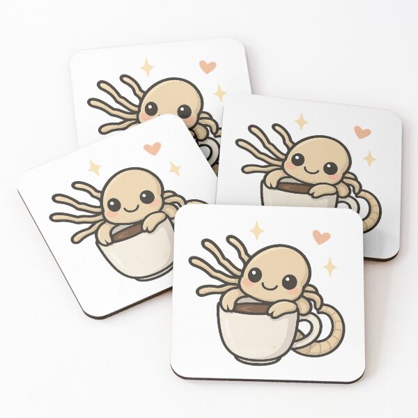 Item preview, Pegatina de abrazo de café de Kawaii Facehugger designed and sold by Lavoretty.