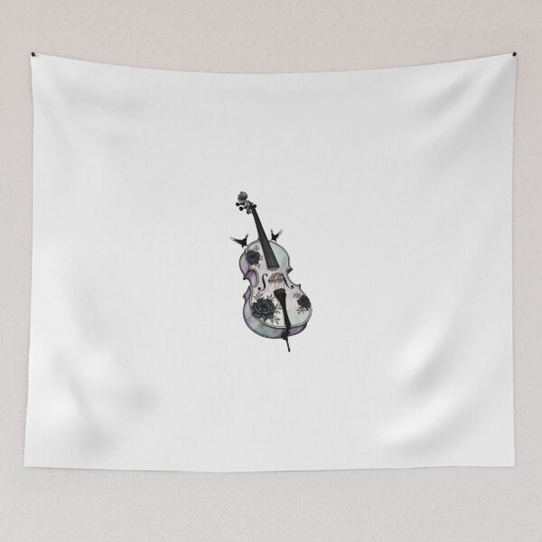 Item preview, Watercolor violin surrounded by roses and birds showcasing artistry and elegance in design designed and sold by SpaceartLilu.