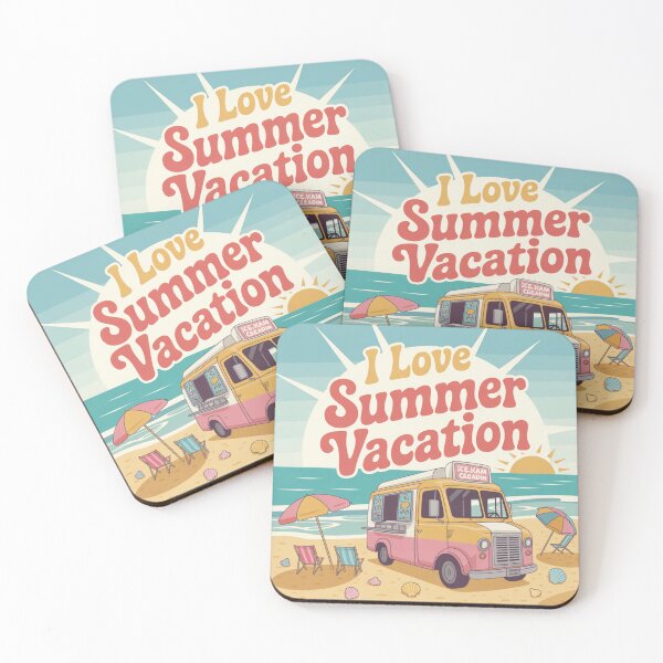Item preview, Vintage ice cream truck on the beach ("I Love Summer Vacation") designed and sold by FusiTink.