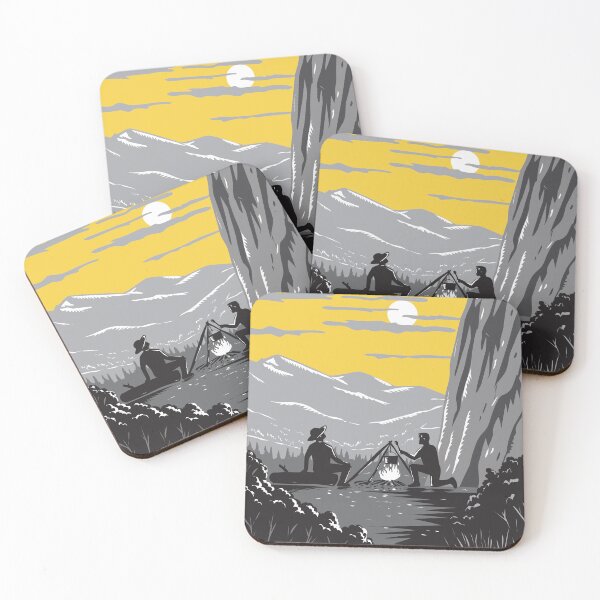 Item preview, Campers near Yosemite Valley in Yosemite National Park Woodcut Retro Style designed and sold by patrimonio.