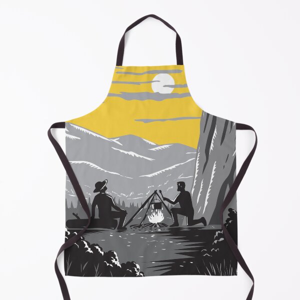 Artikelvorschau, Camper in der Nähe von Yosemite Valley im Yosemite-Nationalpark Holzschnitt im Retro-Stil entworfen und verkauft von patrimonio.