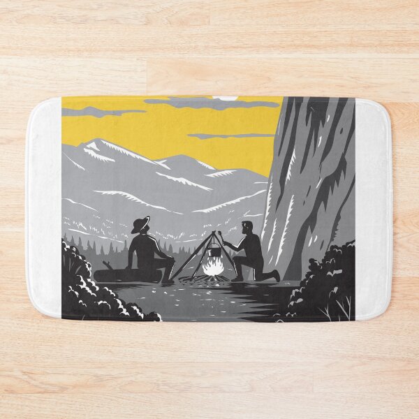 Item preview, Campers near Yosemite Valley in Yosemite National Park Woodcut Retro Style designed and sold by patrimonio.