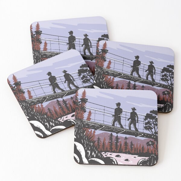 Item preview, Hikers on Wawona Swinging Bridge in Yosemite National Park Woodcut WPA Retro Style designed and sold by patrimonio.