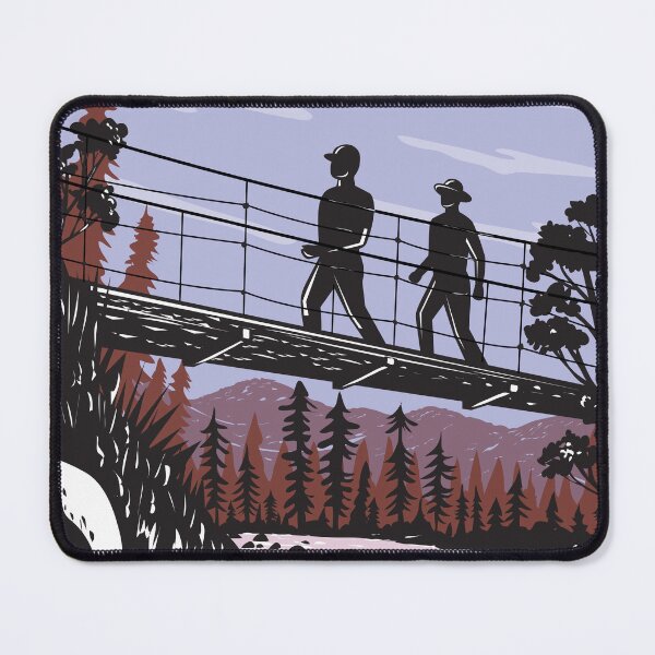 Item preview, Hikers on Wawona Swinging Bridge in Yosemite National Park Woodcut WPA Retro Style designed and sold by patrimonio.