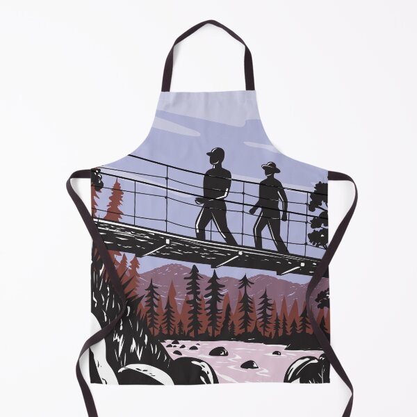 Item preview, Hikers on Wawona Swinging Bridge in Yosemite National Park Woodcut WPA Retro Style designed and sold by patrimonio.