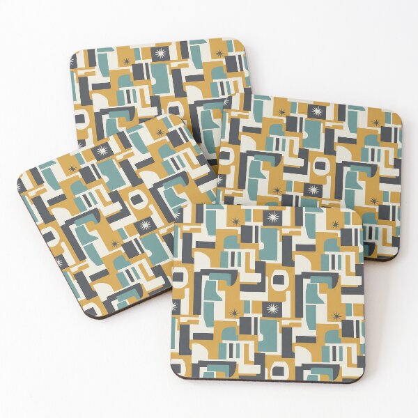 Item preview, Mid-Century Modern Geometric Pattern — Mustard, Teal & Charcoal (Seamless Retro) designed and sold by VoidBloom Studio.