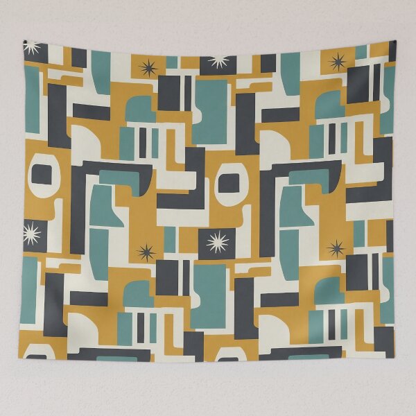Item preview, Mid-Century Modern Geometric Pattern — Mustard, Teal & Charcoal (Seamless Retro) designed and sold by VoidBloom Studio.