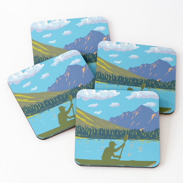 Item preview, Kayak in Lake Josephine in Glacier National Park Montana WPA Poster Art designed and sold by patrimonio.