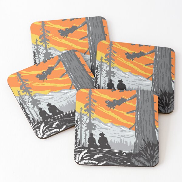 Item preview, Hikers in Boy Scout Tree Trail Jedediah Smith Redwoods State Park Woodcut WPA Retro Style designed and sold by patrimonio.
