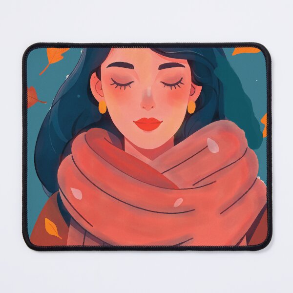 Item preview, Minimalist Fine Line Portrait of Woman with Wool Scarf and Autumn Leaves designed and sold by Ojo de Lilith.