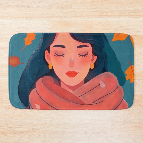 Item preview, Minimalist Fine Line Portrait of Woman with Wool Scarf and Autumn Leaves designed and sold by  Ojo de Lilith.