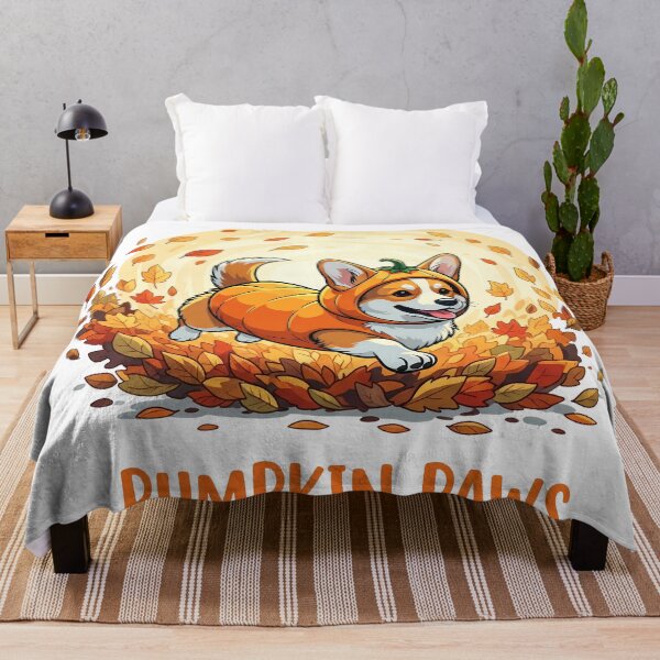 Item preview, Pumpkin Paws – Frolicking Corgi in Pumpkin Costume with Autumn Leaves designed and sold by zoughlal.