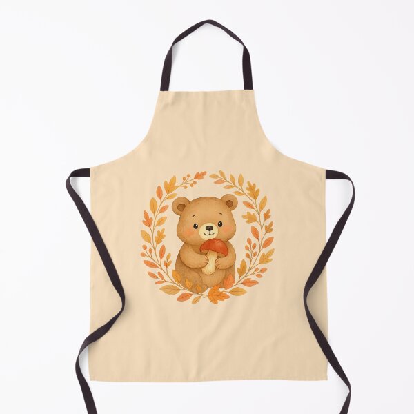 Item preview, Cute Autumn Bear with Mushroom in Leaf Wreath designed and sold by AlenaArtStudio.