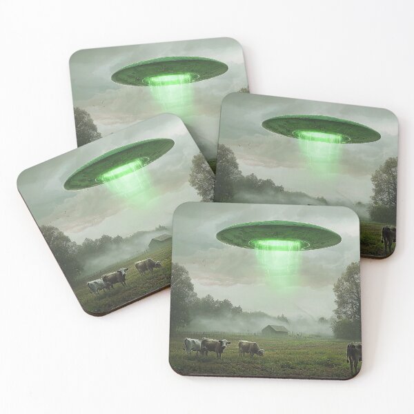 Item preview, UFO Beaming Green Light Over Farm Pasture with Cows designed and sold by Shannon Hilson.