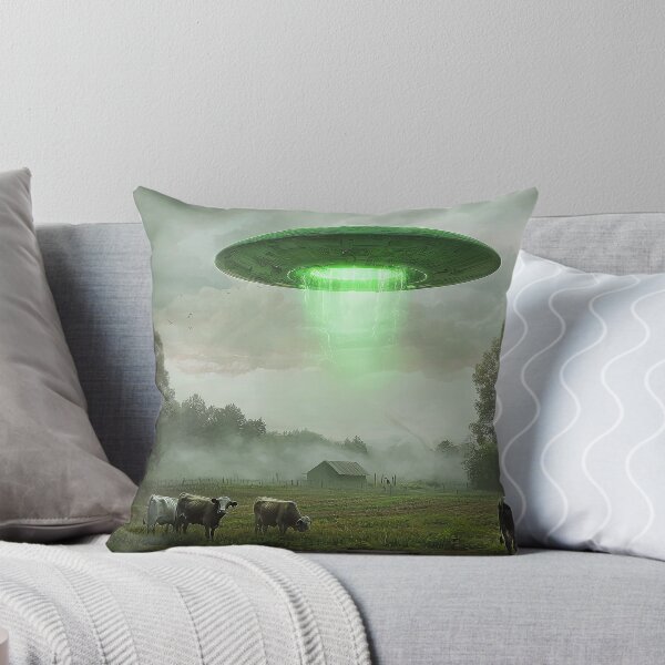 Item preview, UFO Beaming Green Light Over Farm Pasture with Cows designed and sold by Shannon Hilson.