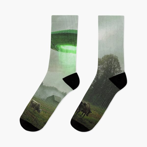 Item preview, UFO Beaming Green Light Over Farm Pasture with Cows designed and sold by Shannon Hilson.