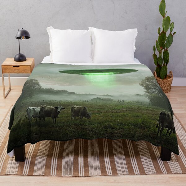 Item preview, UFO Beaming Green Light Over Farm Pasture with Cows designed and sold by Shannon Hilson.